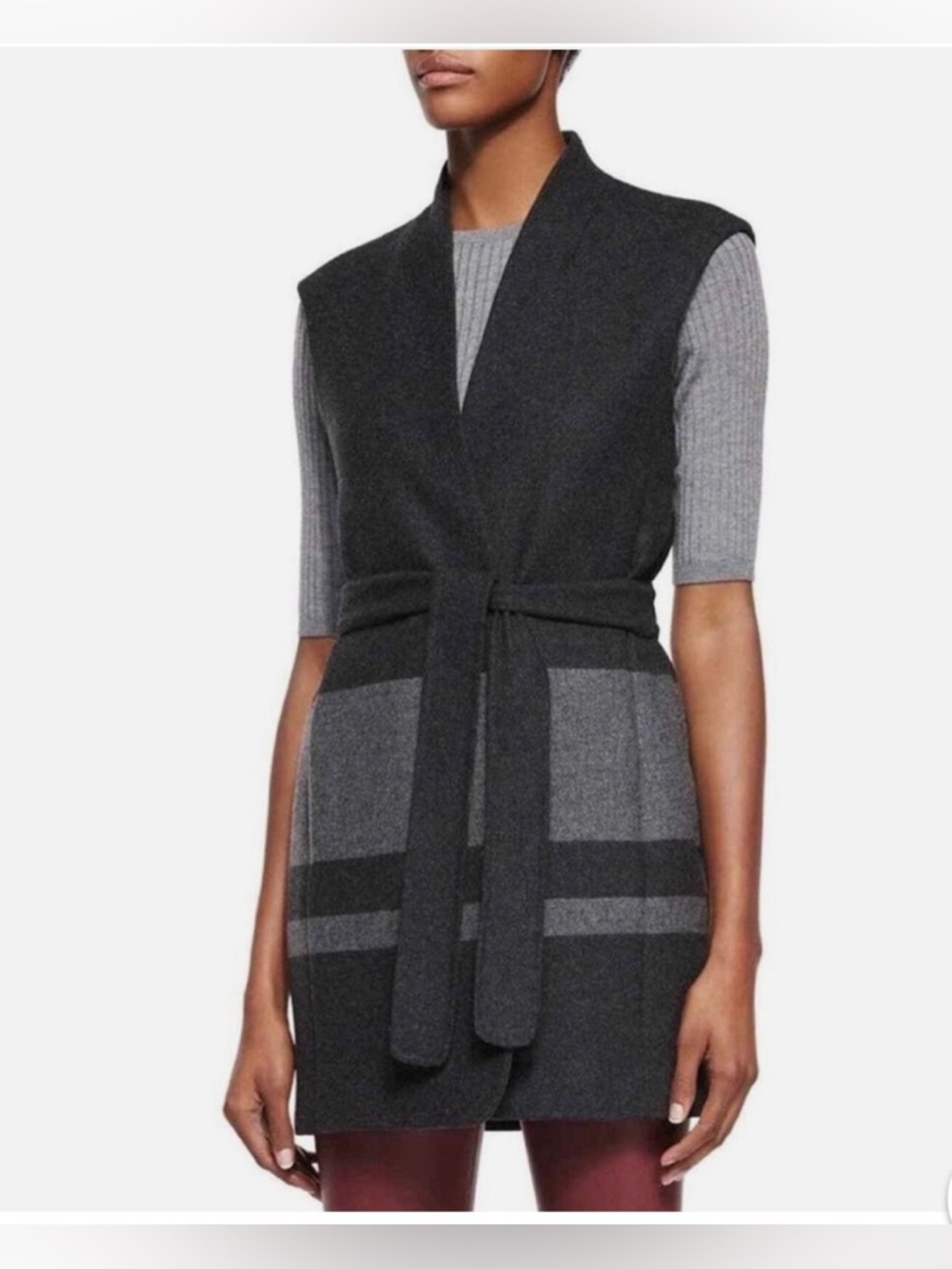 NEW Vince Wool Belted Long Vest XS